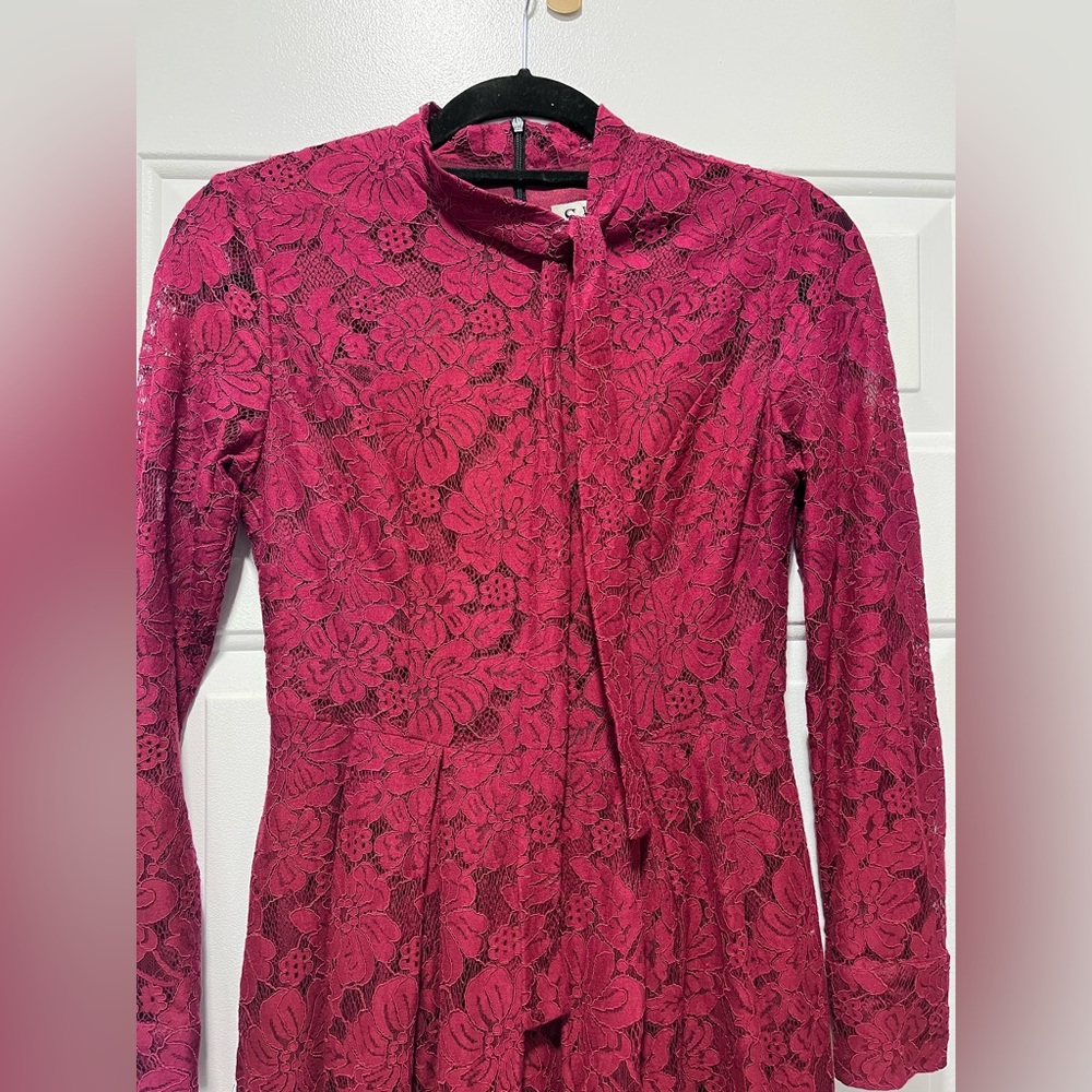 SOLD MAROON Long sleeve She’s LACE DRESS Tie Front Zip up Size Small BURGANDY - Picture 7 of 14